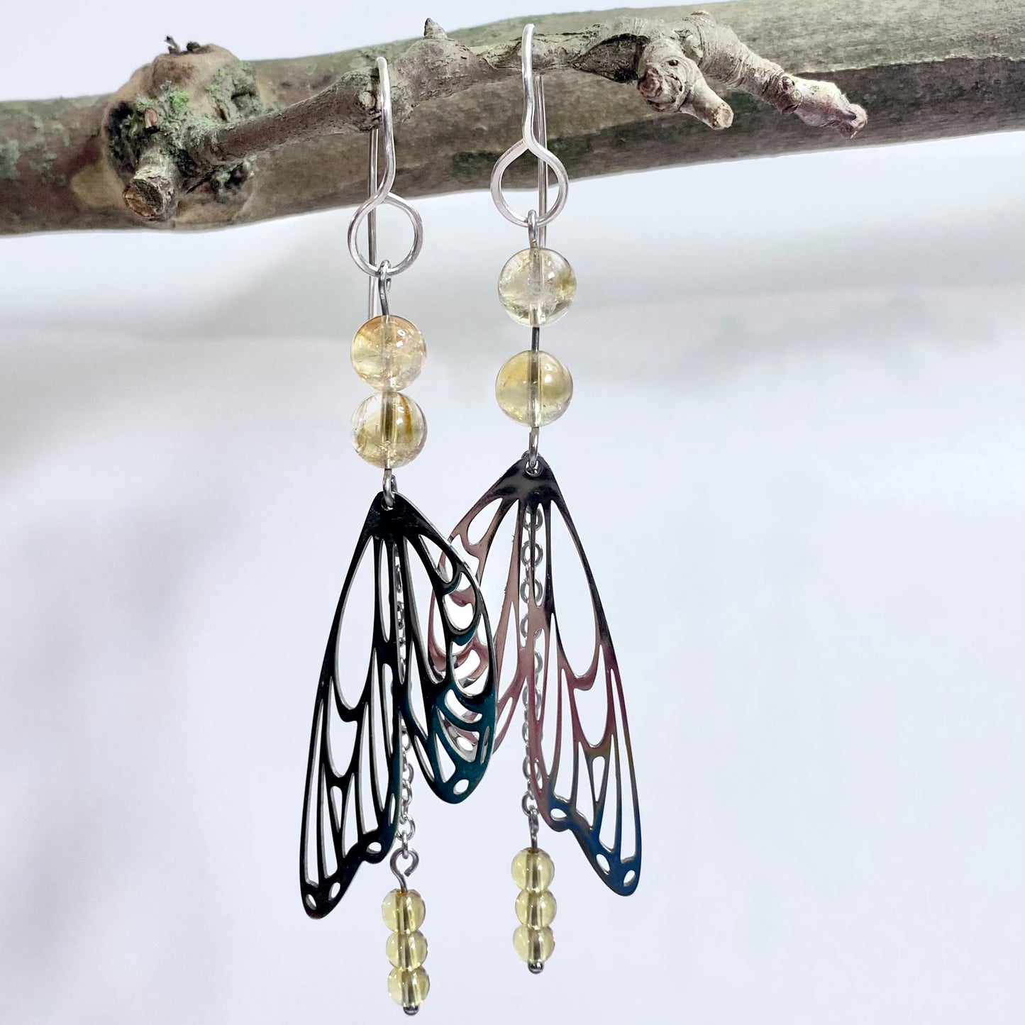 Citrine Butterfly Earrings (with dangle)