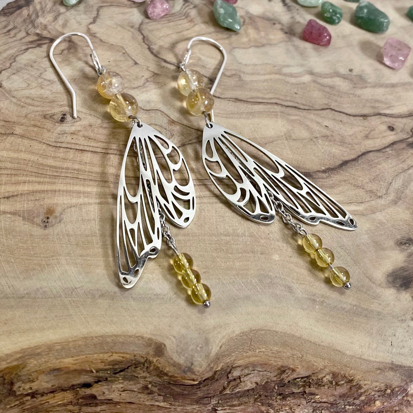 Citrine Butterfly Earrings (with dangle)