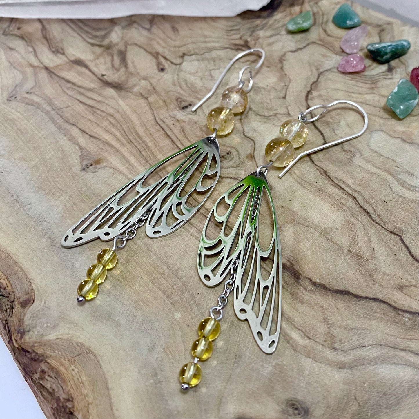 Citrine Butterfly Earrings (with dangle)