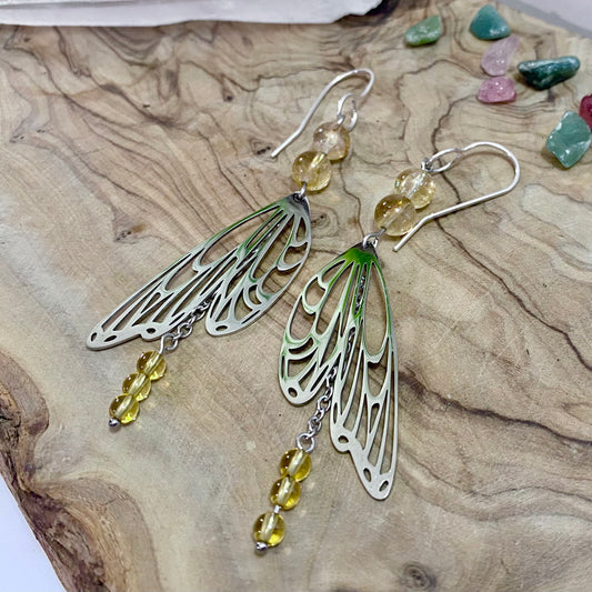 Citrine Butterfly Earrings (with dangle)
