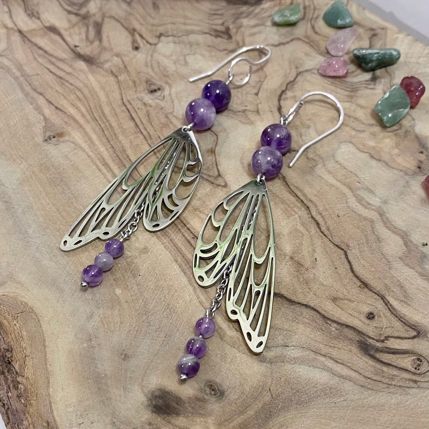 Amethyst Butterfly Earrings (with dangle)