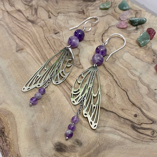 Amethyst Butterfly Earrings (with dangle)