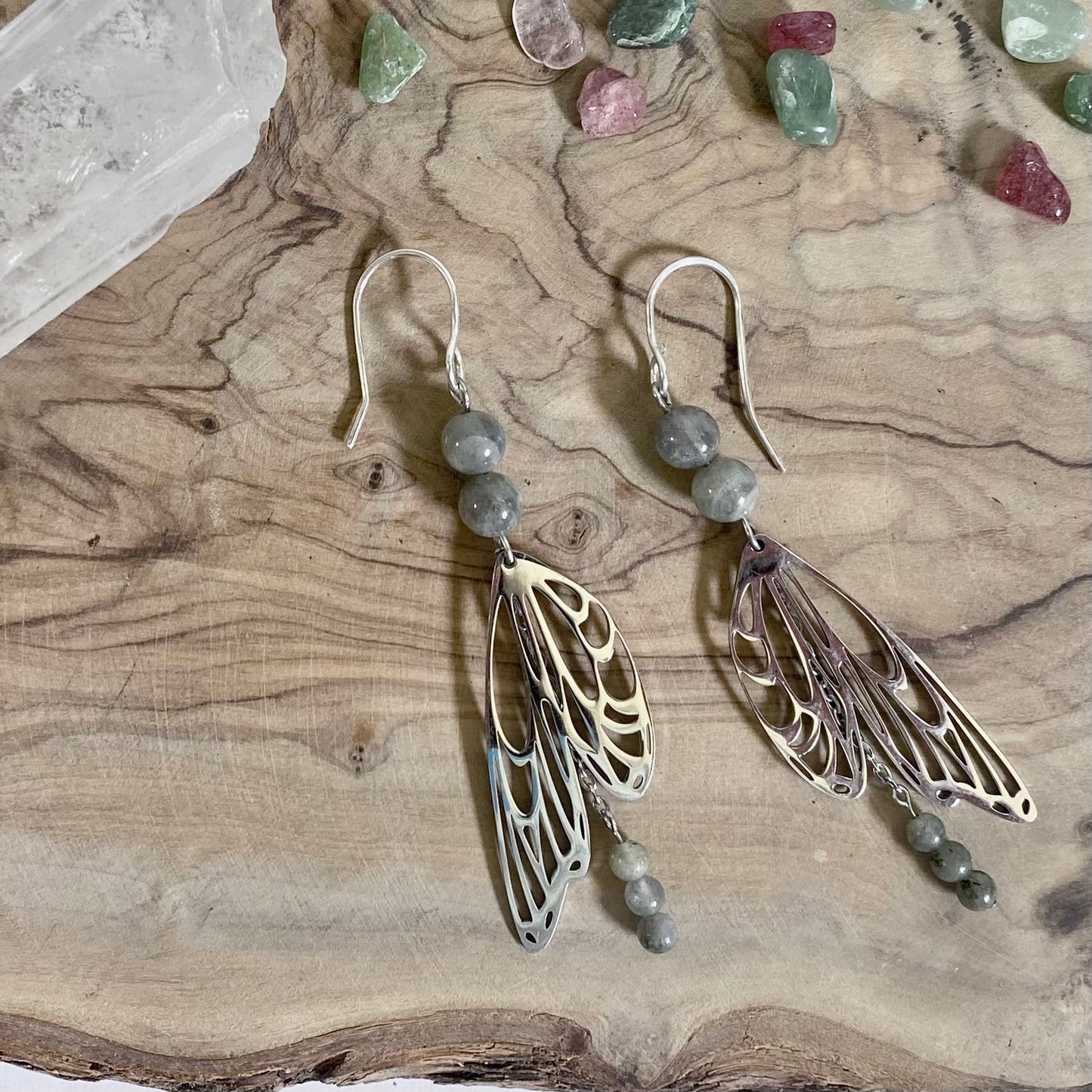 Labradorite Butterfly Earrings (with dangle)