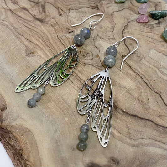 Labradorite Butterfly Earrings (with dangle)